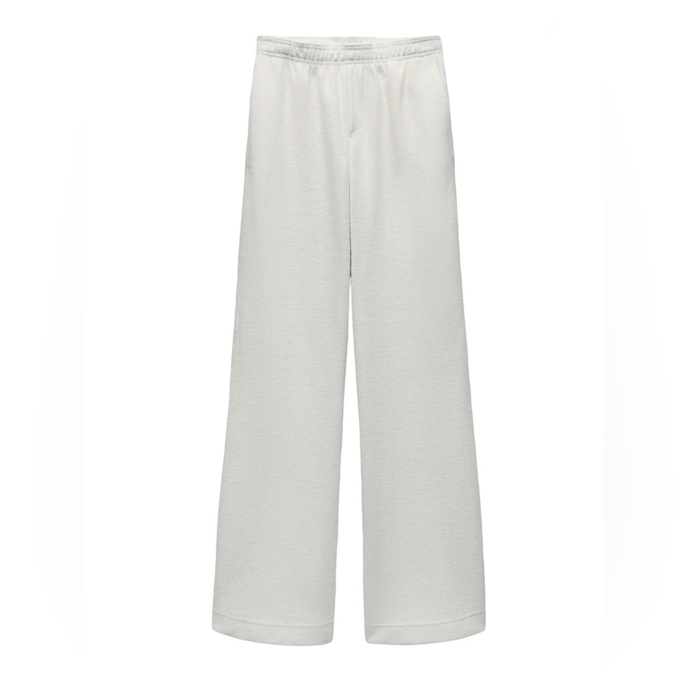 ZARA TEXTURED PULL ON WIDE LEG PANTS NEUTRAL Ecru S